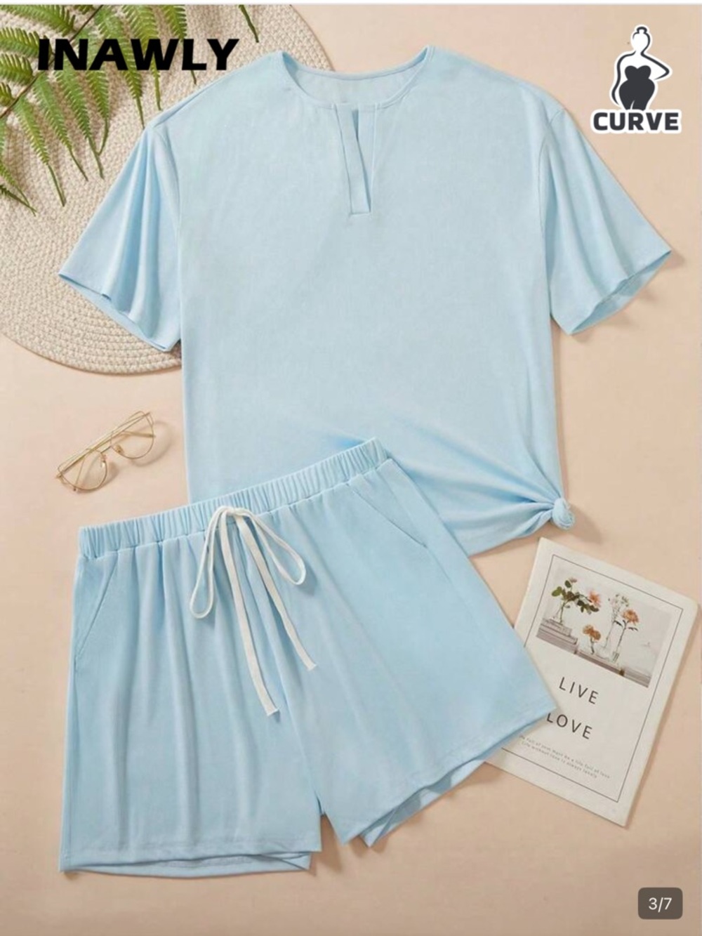 Light Blue Ribbed Two-Piece Lounge Set - Picture 2 of 7